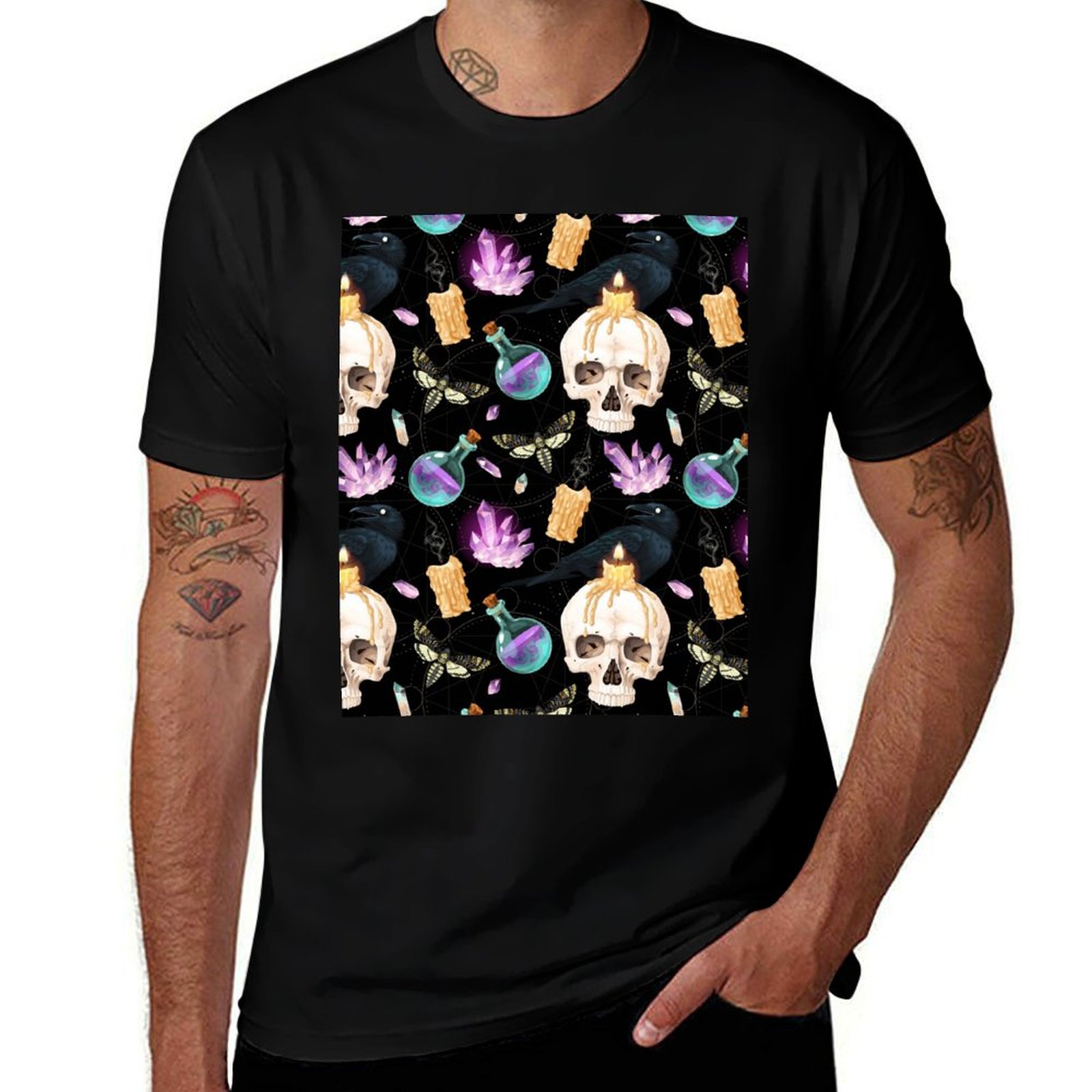 Black Tin Candle - Camiseta con estampado de calaveras góticas,