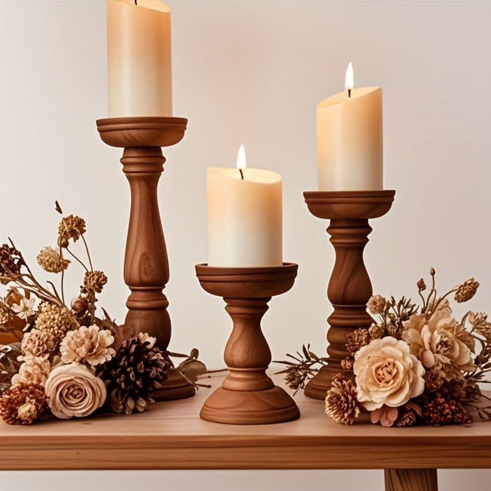 Candle Zero - Portavelas de madera vintage, 3 piezas,