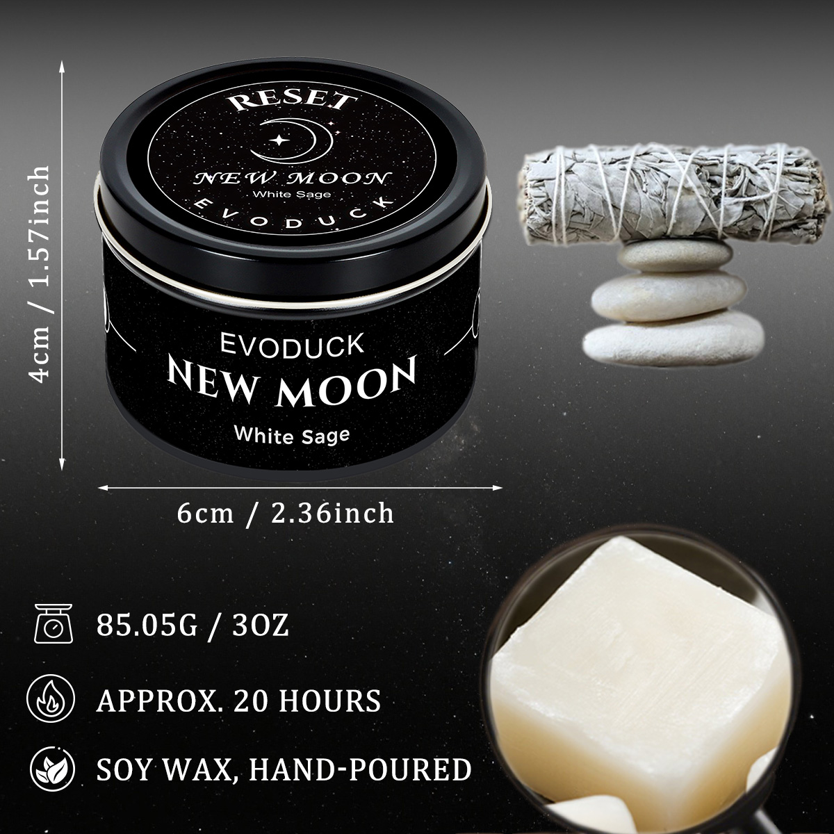 Vela Aromática Luna Nueva de 3 - Black Tin Candle reseña y precio